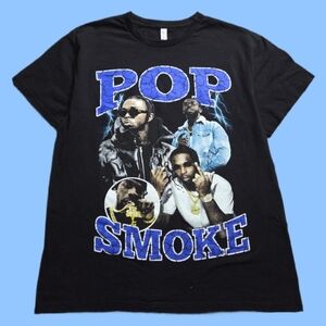 Alstyle Heavyweight Pop Smoke Graphic Men's Black T-Shirt Size L